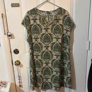 Green Damask Print Shift Dress - Unknown Brand